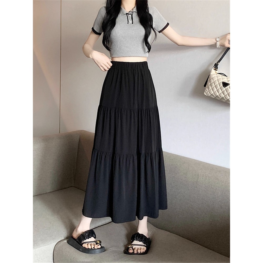 Multi color Stitched Mid length A line Skirt Maxi Pleated Skirt High Waist Long Skirt Casual Plain Skirts for Women