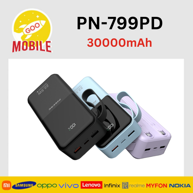 Pineng PN-799PD 30000mAh Power Bank Built-In Cable Powerbank 22.5W Fast ...