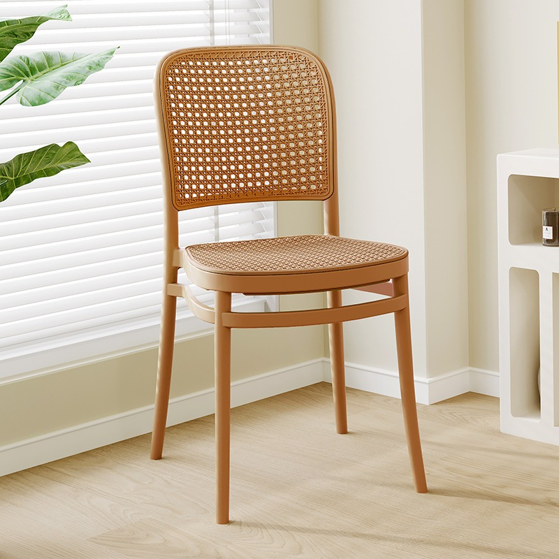 Dining Chair Home Plastic Rattan Chair Backrest Stackable Desk Stool ...