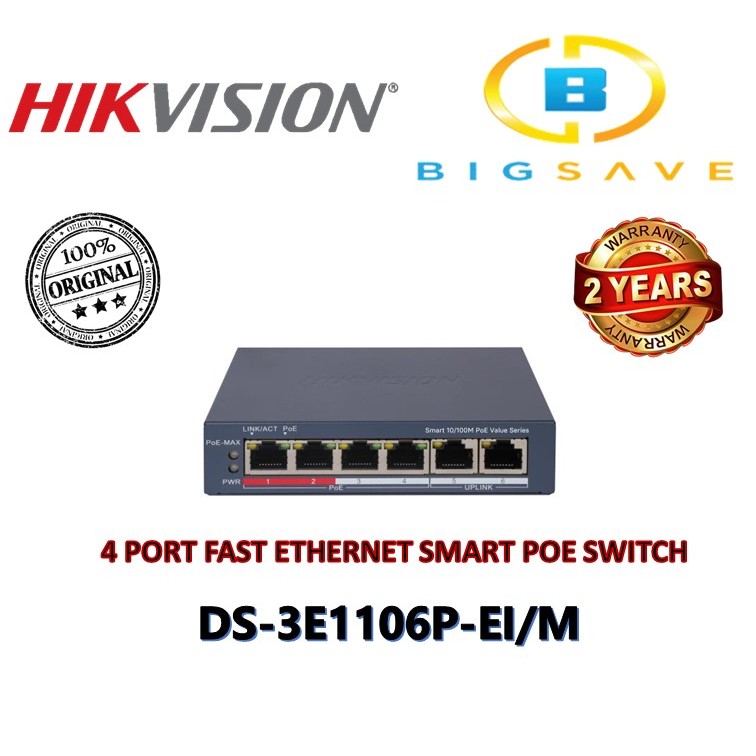 HIKVISION DS-3E1106P-EI/M 4 PORT FAST ETHERNET SMART POE SWITCH ...