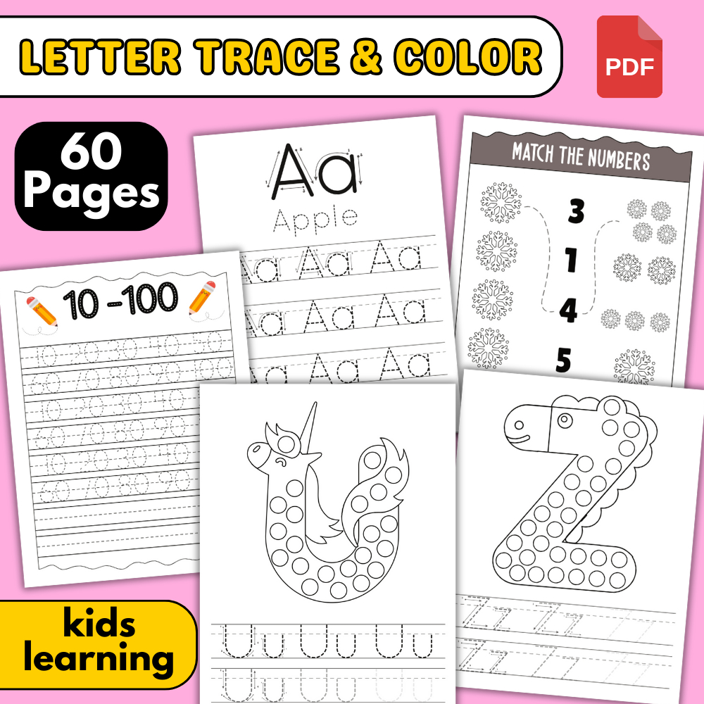 B009 ALPHABET LETTER TRACE AND COLOR KIDS LEARNING PRINTABLE PAGE ...