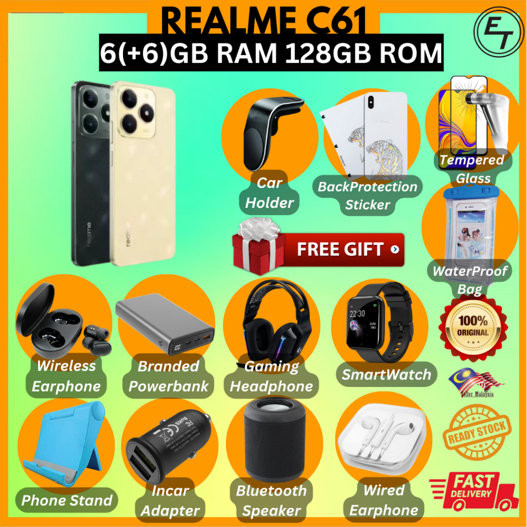 🔥REALME C61🔥【6(+6)RAM 128GB ROM】🎁Free Gift 🎁 MySet🔥NEW MODEL🔥 | Shopee ...