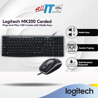Logitech MK200 Media Corded Keyboard and Mouse Combo | Plug-and-Play USB Combo | Media Keys | Full-Sized Keyboard