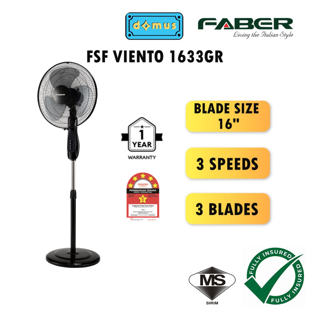 Faber 16 Inch Stand Fan 3 Blades Kipas Angin Berdiri Murah Berkualiti ...