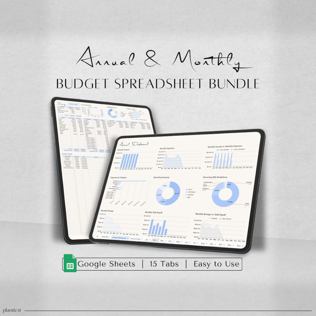 BUDGET PLANNER BUNDLE Google Sheets Annual Monthly Budget Spreadsheet ...
