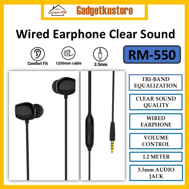 REMAX RM-550 WIRED EARPHONE CLEAR SOUND QUALITY TRI-BAND EQUALIZATION 3 ...