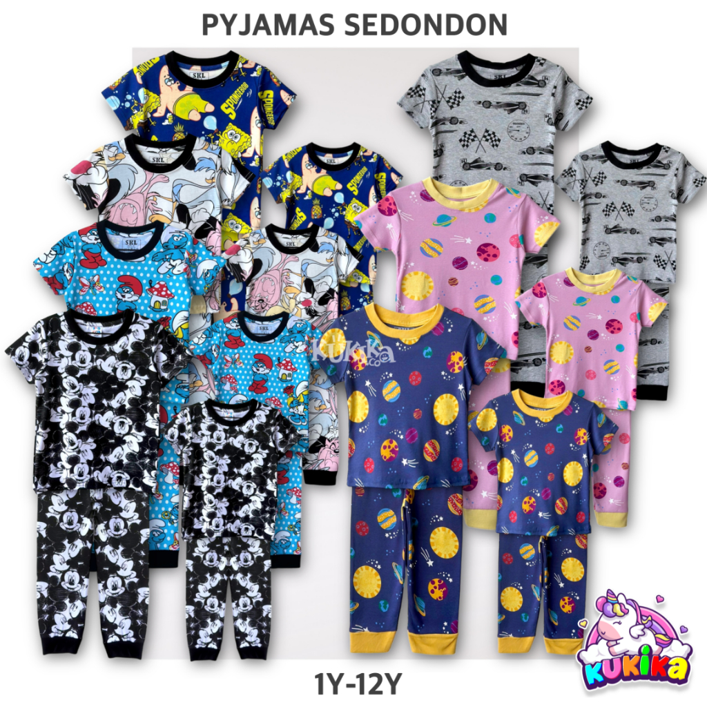 1Y 12Y SKL SHKL PYJAMAS SHORT SLEEVE COTTON UNISEX BOY GIRL SEDONDON KIDS BIG PYJAMAS BUDAK MURAH Shopee Malaysia