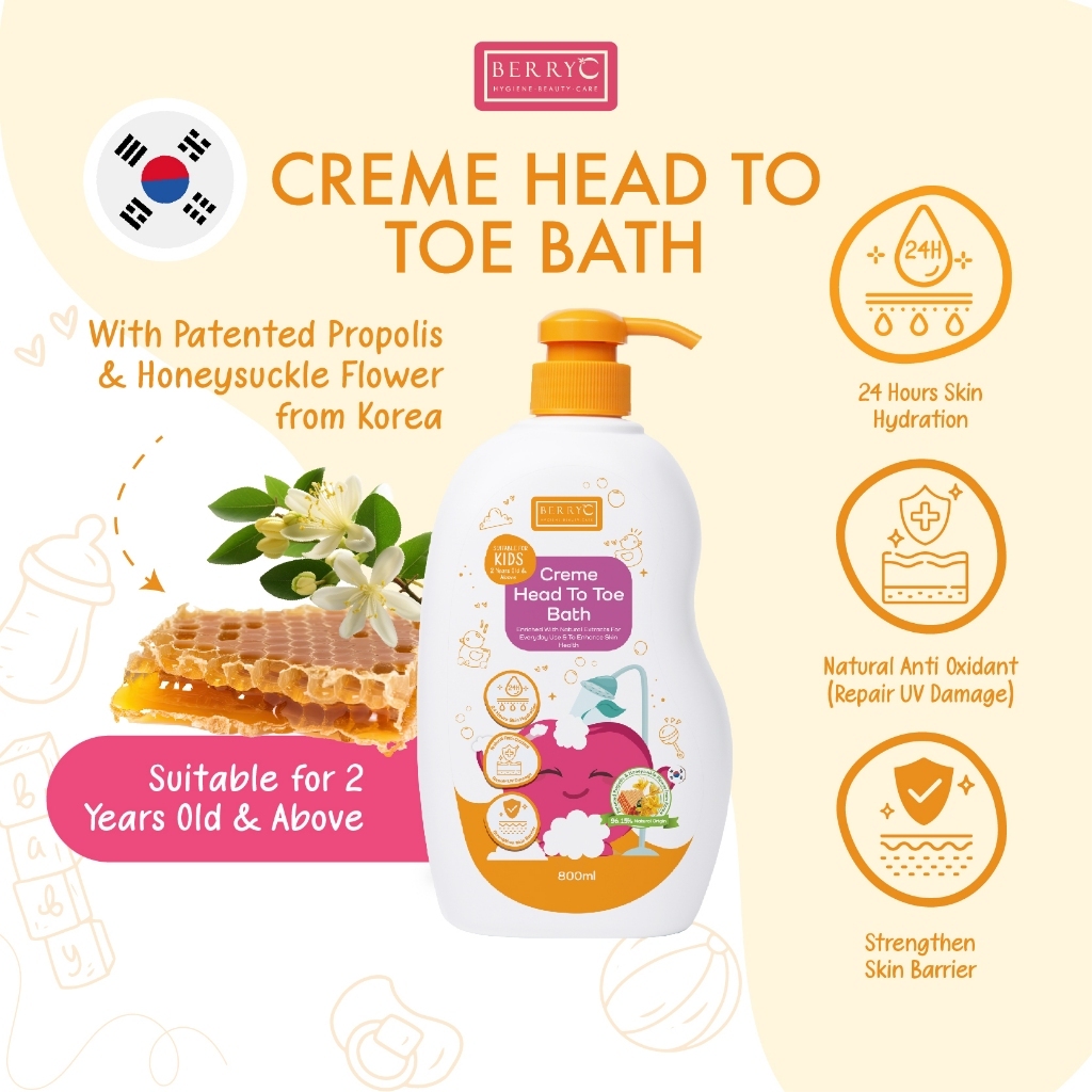 BERRYC CREME HEAD TO TOE BATH 800ML [SHAMPOO SABUN BUDAK] [SHAMPOO BODY