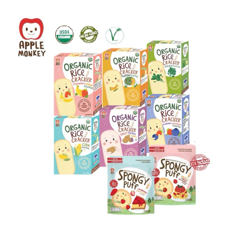 Apple Monkey Organic Baby Rice Cracker/Spongy Puff | Shopee Malaysia