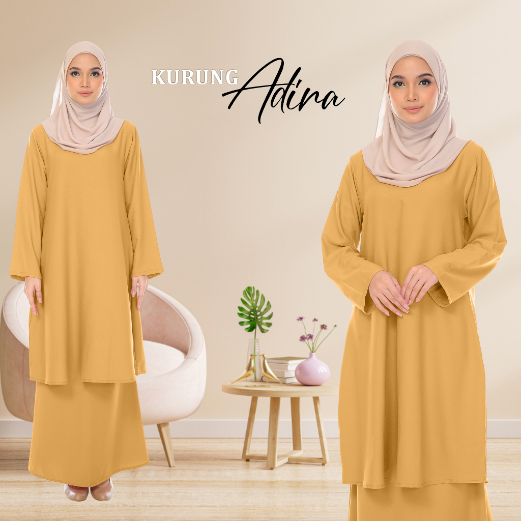 Baju Kurung Adira Women Fashion Everyday Outfit Soft Fabric Comfy Loose Cut Dress Muslimah Wanita Clothing Set2024