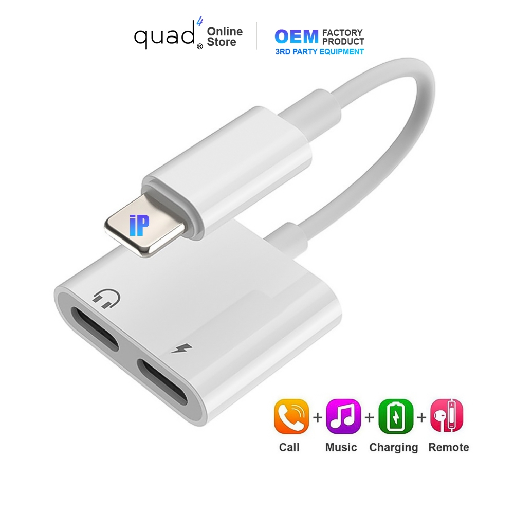 2 in 1 Splitter Adapter Phone L Port to L + 3.5mm for Charging ...