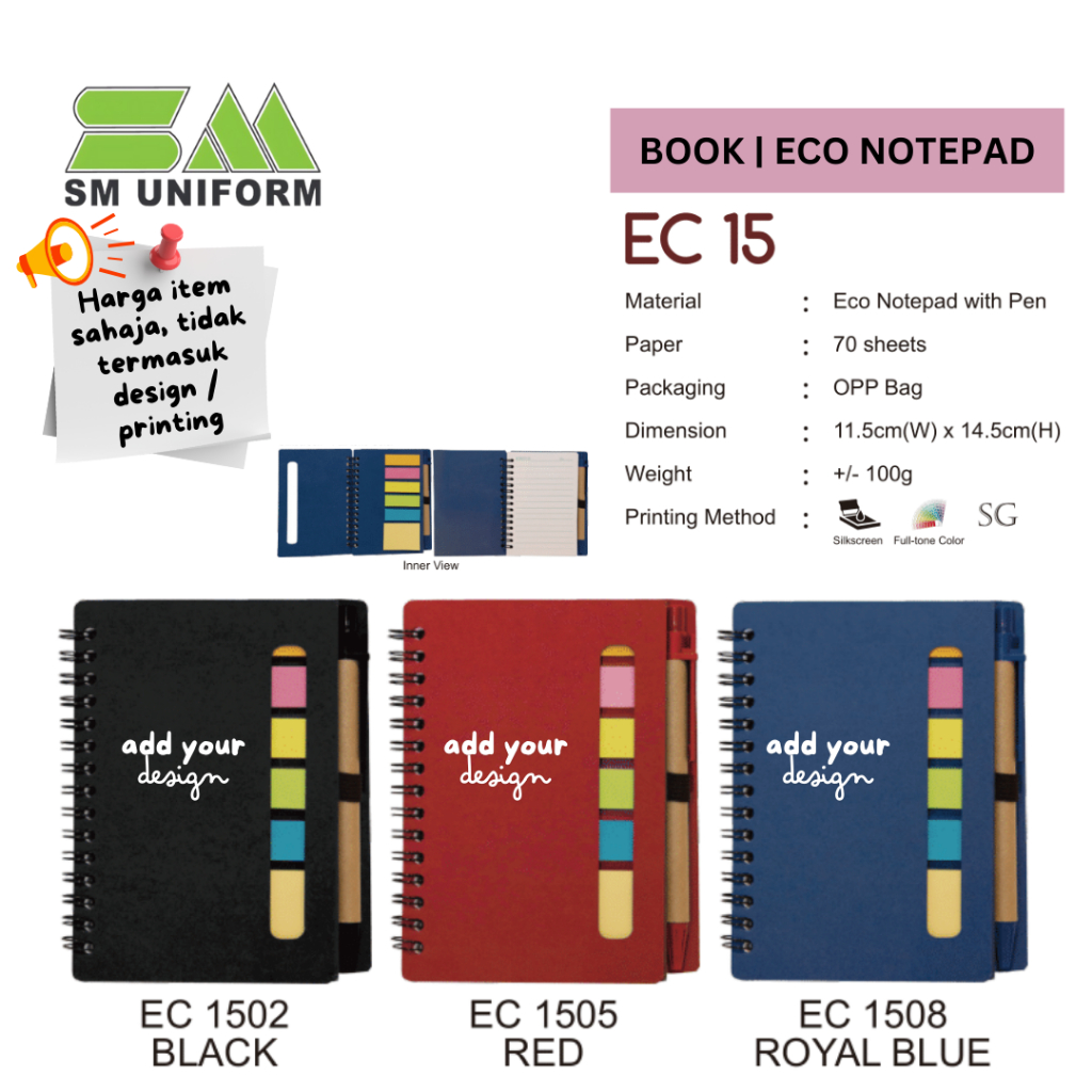 Custom Design Printing Eco Notepad Book Buku Notebooks Print Add Logo ...