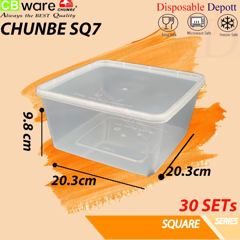 CHUNBE Square Container SQ7 3000ml Disposable Plastic Container 30pcs ...