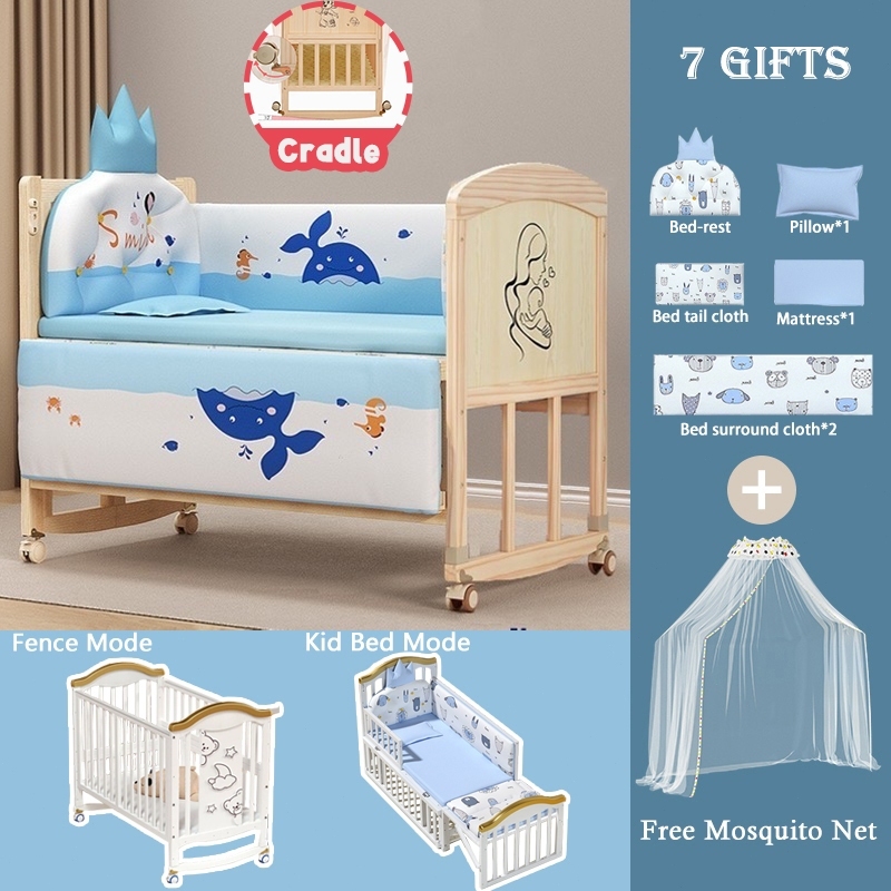 Free gift Multifunction Baby Cot Non Toxic Extendable Storage Cradle baby crib with mattress katil baby Shopee Malaysia