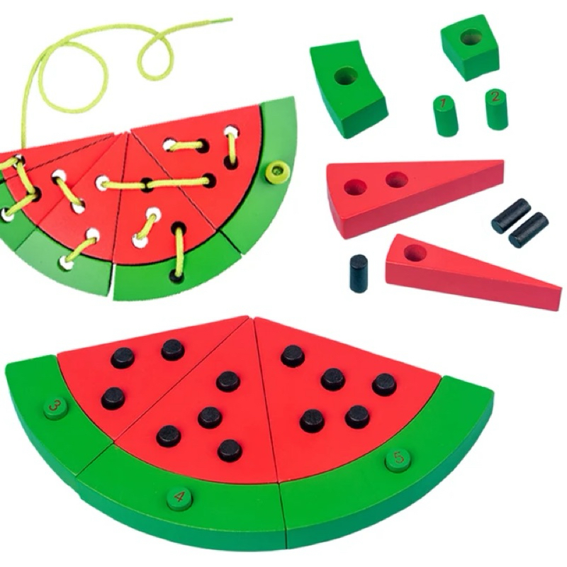 2 In 1 Threading & Counting Wooden Watermelon Montessori Early Learning ...