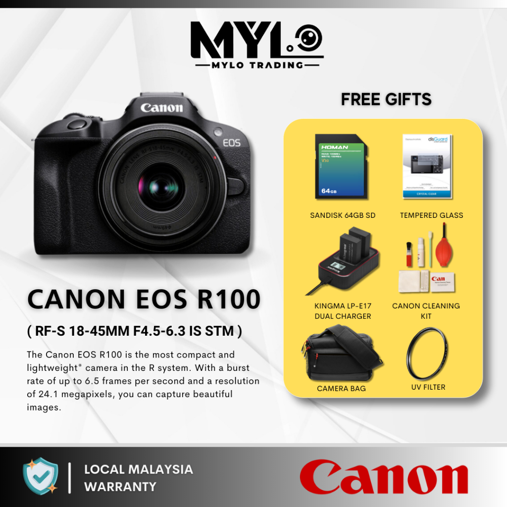 (READY STOCK) Canon EOS R100 Mirrorless Digital Camera 1545mm 18