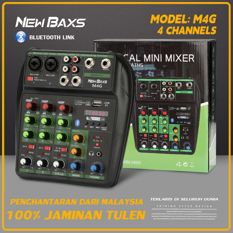 7 Channel DJ Audio Mixer Interface USB, NEW BAXS Audio Mixer Sound Board Mixing Console With Bluetooth Mp3 Computer Input 48v Phantom Power Mixer