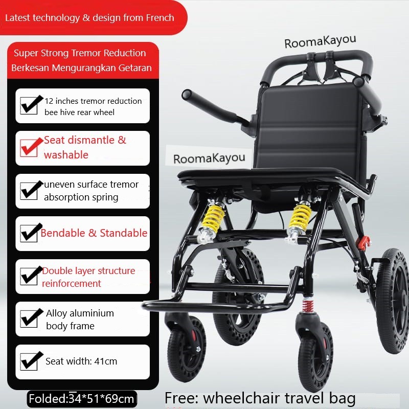 Wheel chair Kerusi Roda Wheelchair AIRLINE Travel Lightweight Shock ...