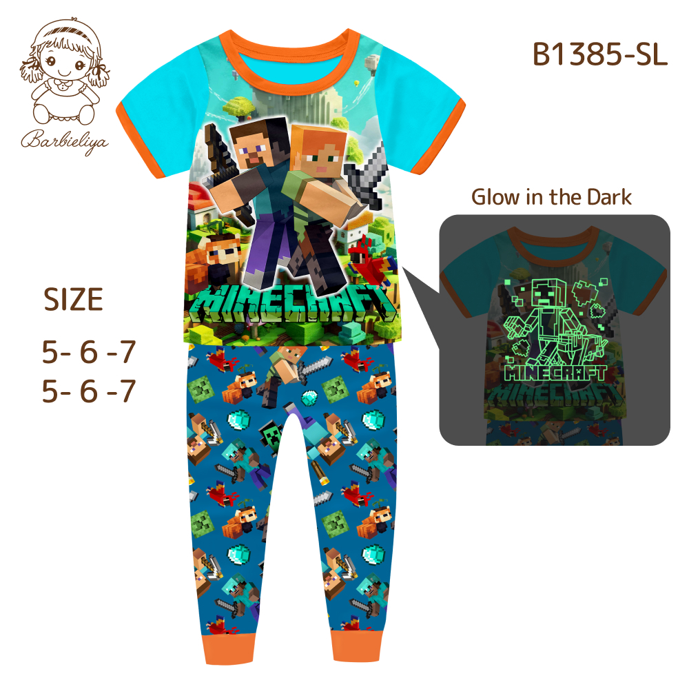 Barbieliya B1385SL Minecraft Glow In The Dark Boy Pyjamas (5/6/7/9/10 ...