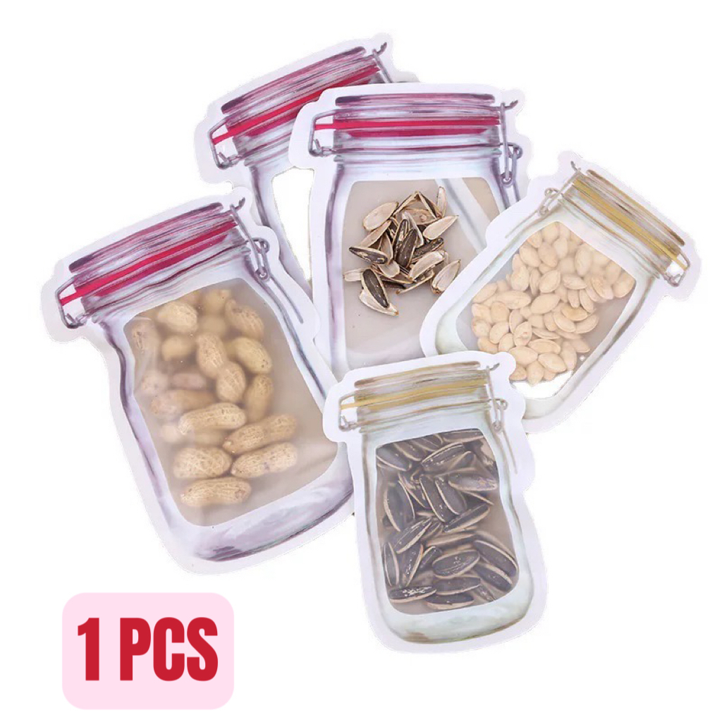 Food Reusable Zip Lock Storage Seal Bag PE Plastic Mason Jar Snacks ...