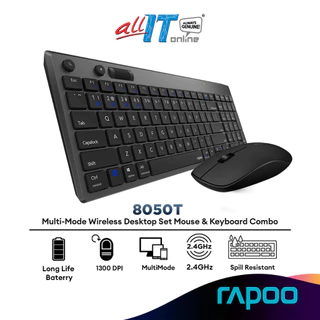 Rapoo 8050T 1300DPI 2.4G Multi-Mode Wireless Desktop Set Bluetooth 4.0 Mouse & Keyboard Combo