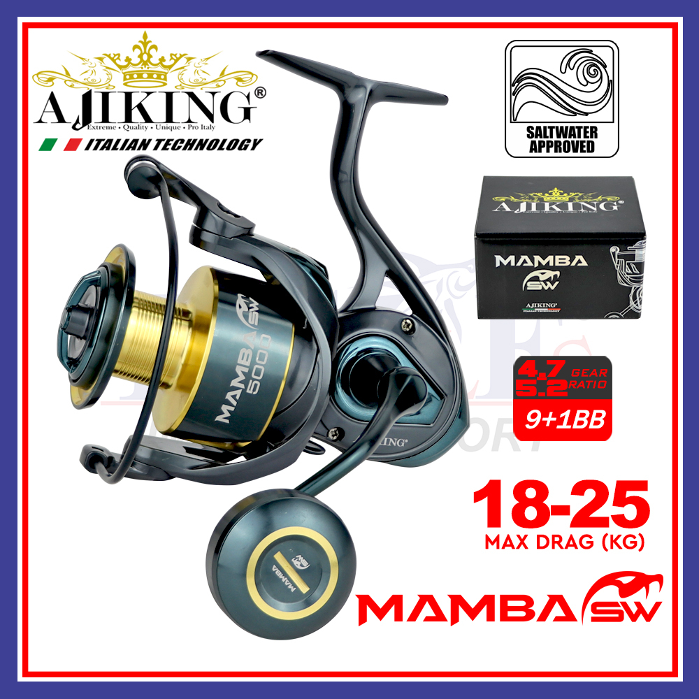18kg-25kg) Ajiking Mamba SW Spinning Fishing Reel 9+1BB Saltwater Screw In  Handle Mesin Pancing With Reel Bag