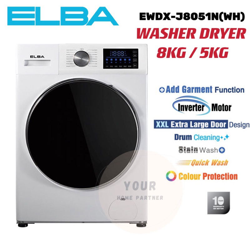 Elba 2 In 1 Washer Dryer Inverter 8KG/5KG EWDCJ8051N(WH) Shopee Malaysia