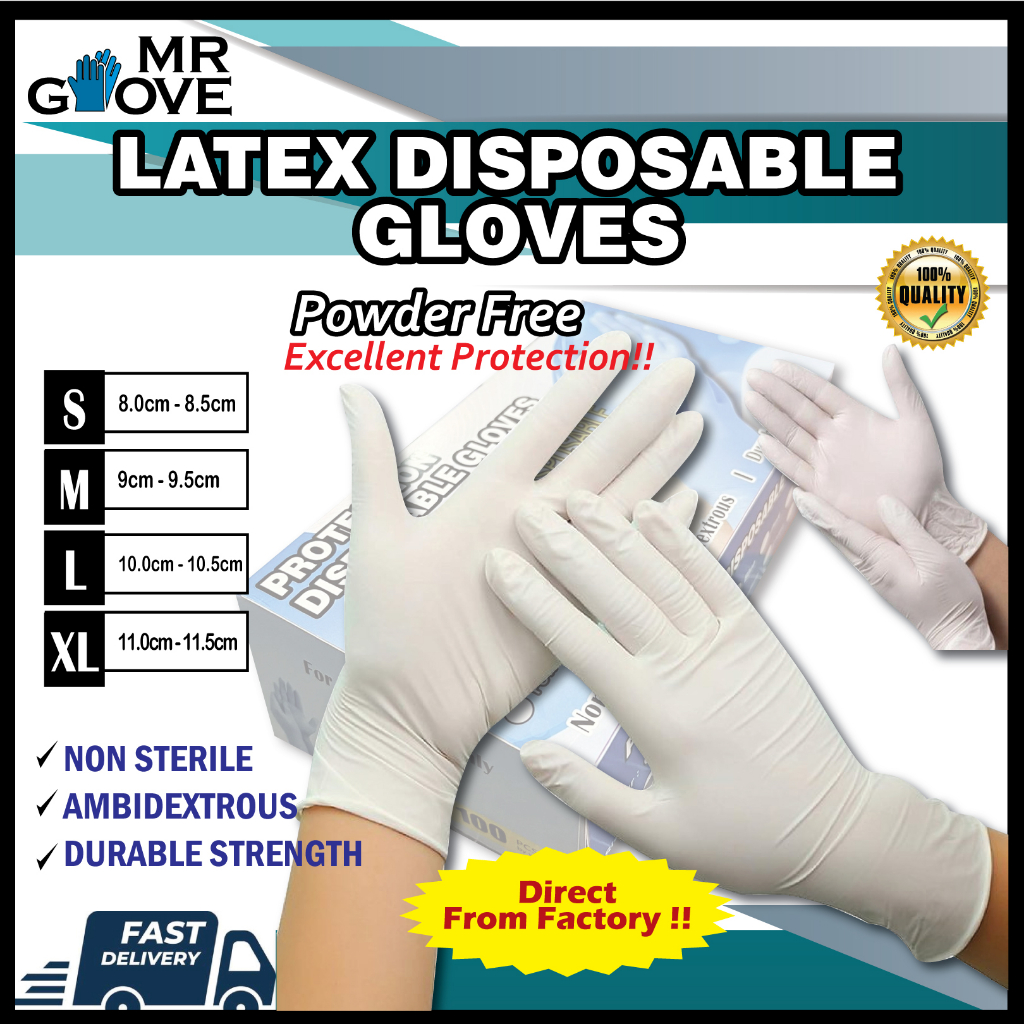 Quality Disposable Latex Glove   Sarung Tangan Tebal S,m,l,xl 100pcs 