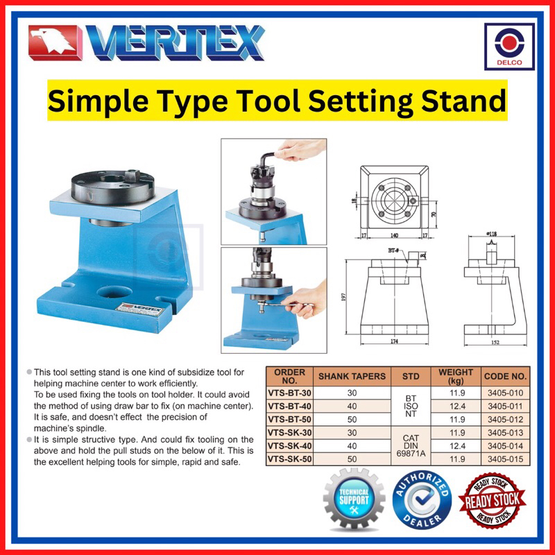 VERTEX TAIWAN Simple Type Tool Setting Stand VTSBT30 BT40 BT50 SK40 Shopee Malaysia