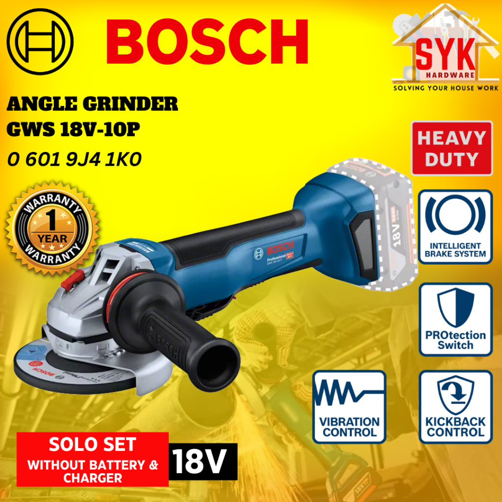 Syk Bosch Gws 18v 10p Gws18v 10p Cordless Angle Grinder Solo Battery