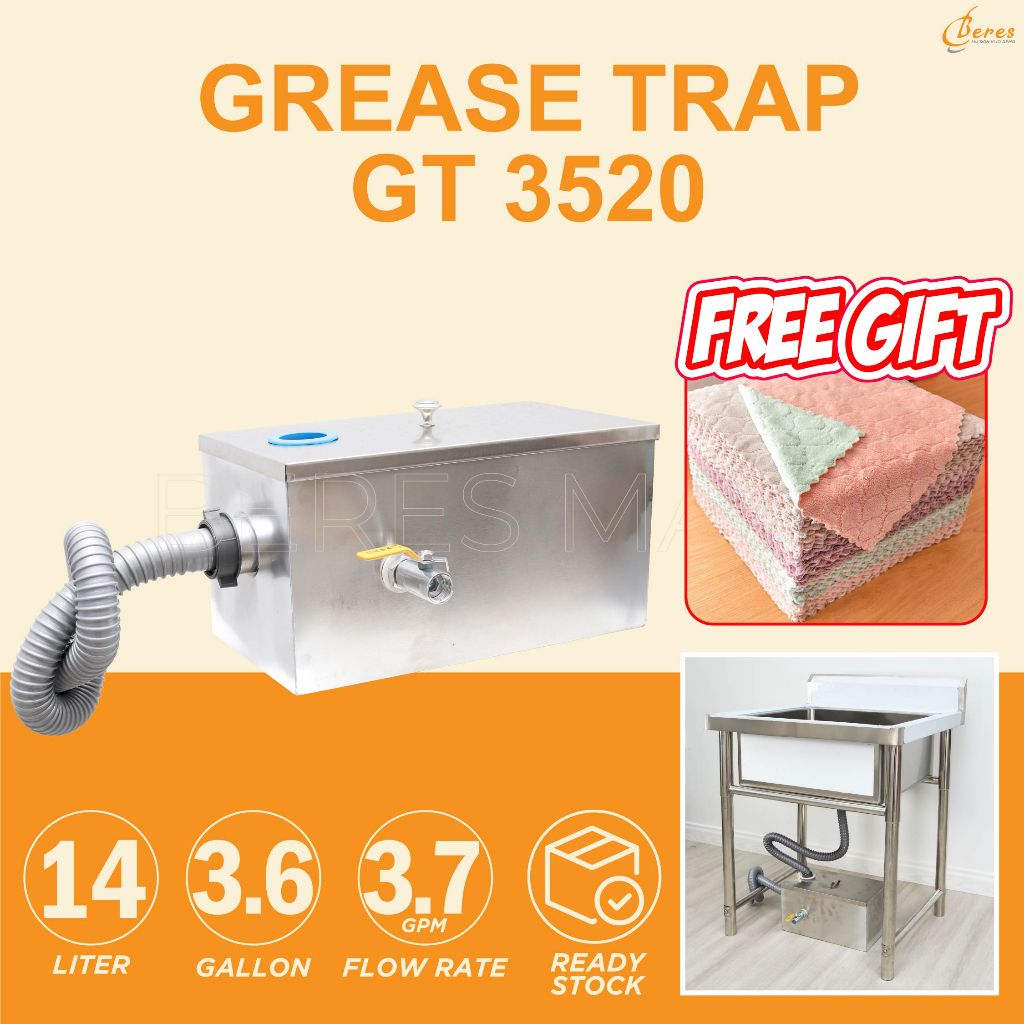 Beres Stainless Steel Grease Trap Perangkap Minyak Penapis Gris Interceptor  Oil Water Separator for Sink Dapur