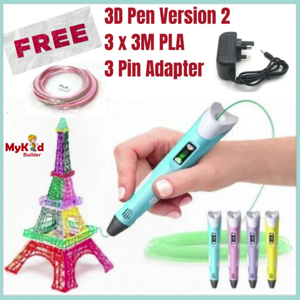 3D Pen V2 Free PLA 3pin Plug Malaysia Adapter LED screen 3D Printing ...