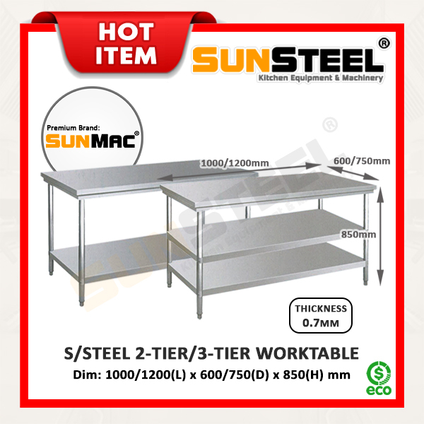 【SUNSTEEL】100CM/120CM(4FT) Stainless Steel Kitchen Worktable / Meja ...