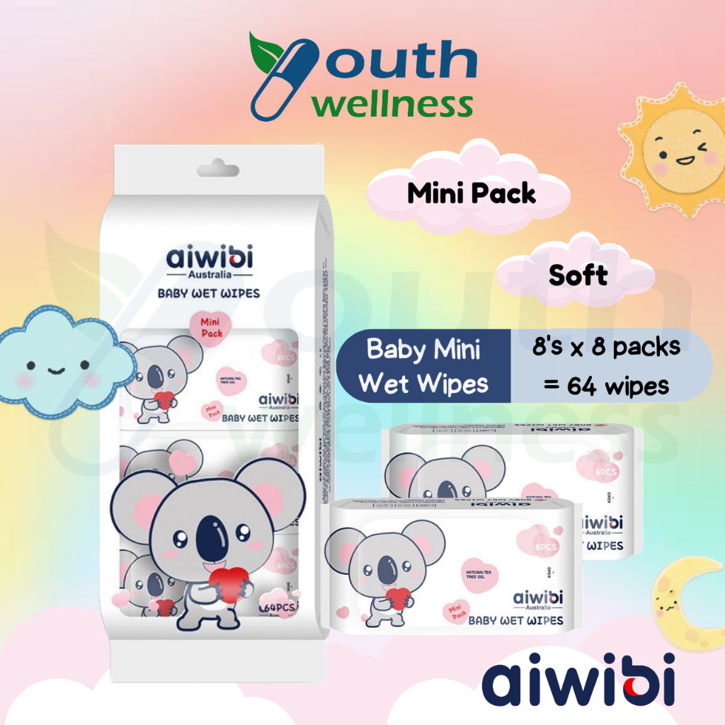 Aiwibi Mini Baby Wet Wipes with Tea Tree Oil (8's x 8 packs) | Shopee ...