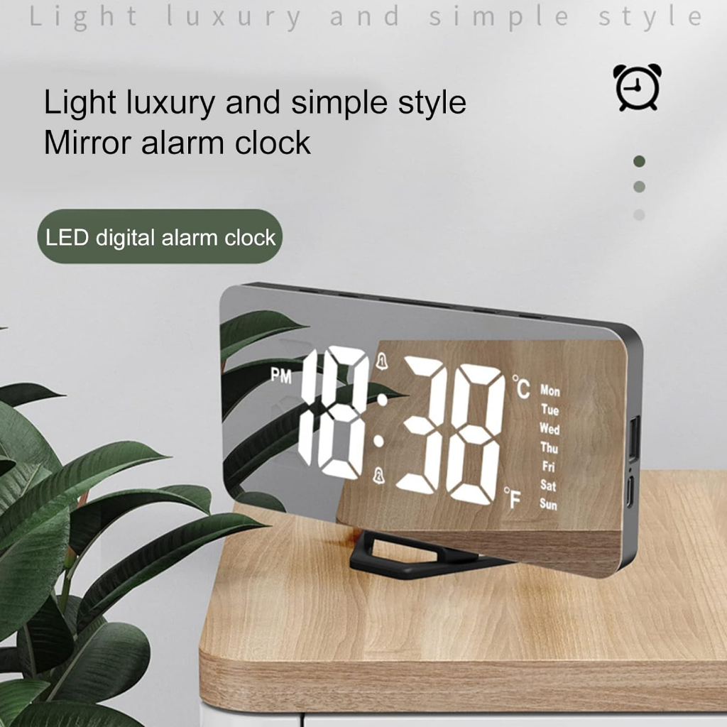 LED Alarm Clock Large Mirror Digital Alarm Clock with 2 Alarm