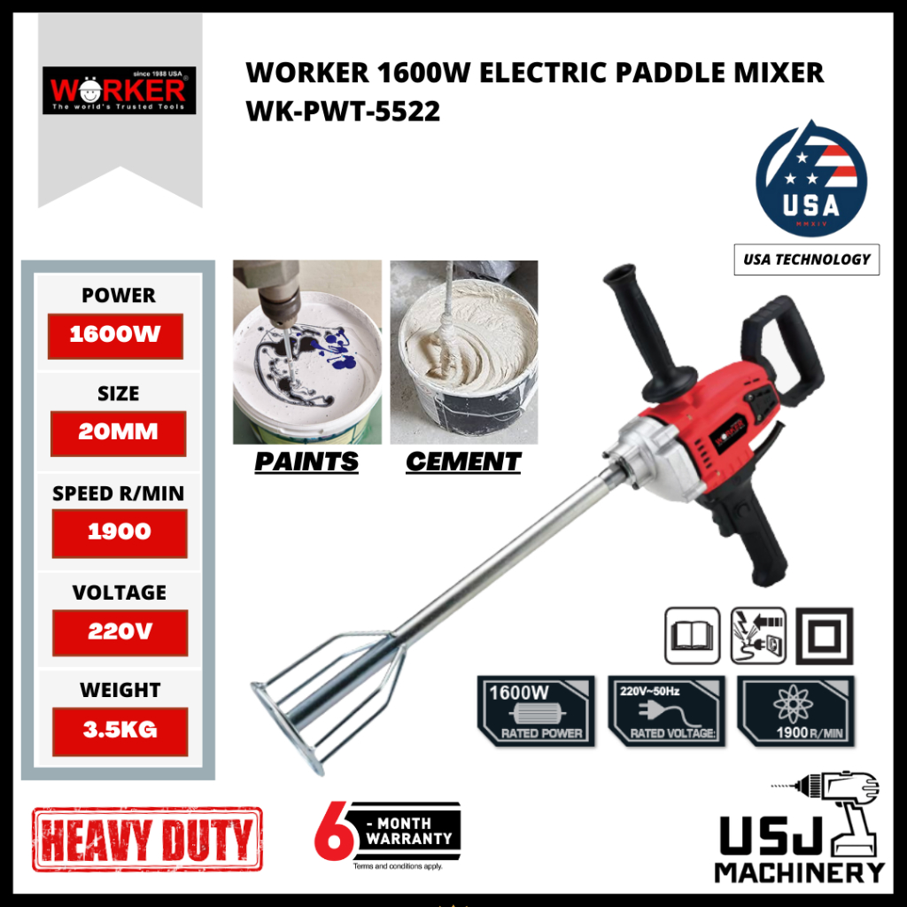 WORKER 1600W Electric Paddle Mixer WKPWT5522 Brand USA 6 Months