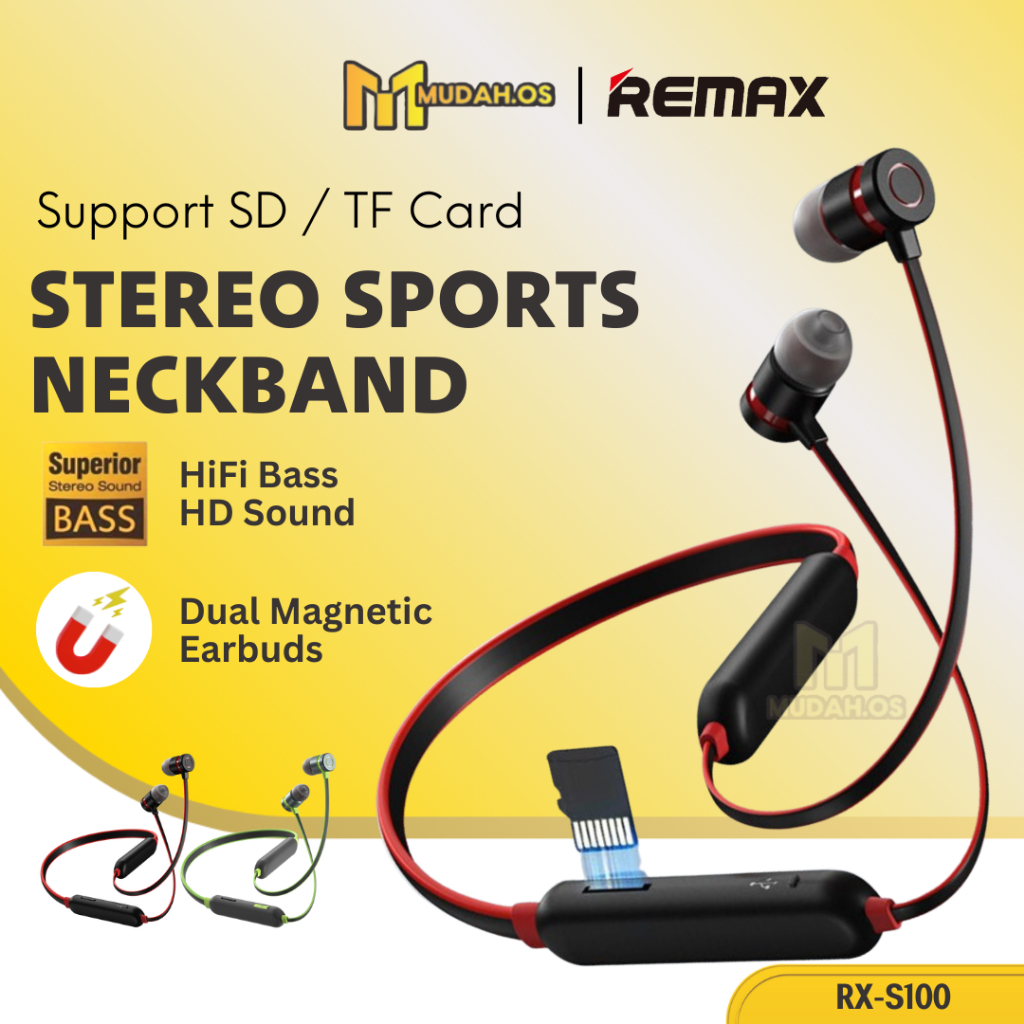 REMAX Magnetic Earbuds Neckband Wireless Earphone SD Card MDRXS100 ...