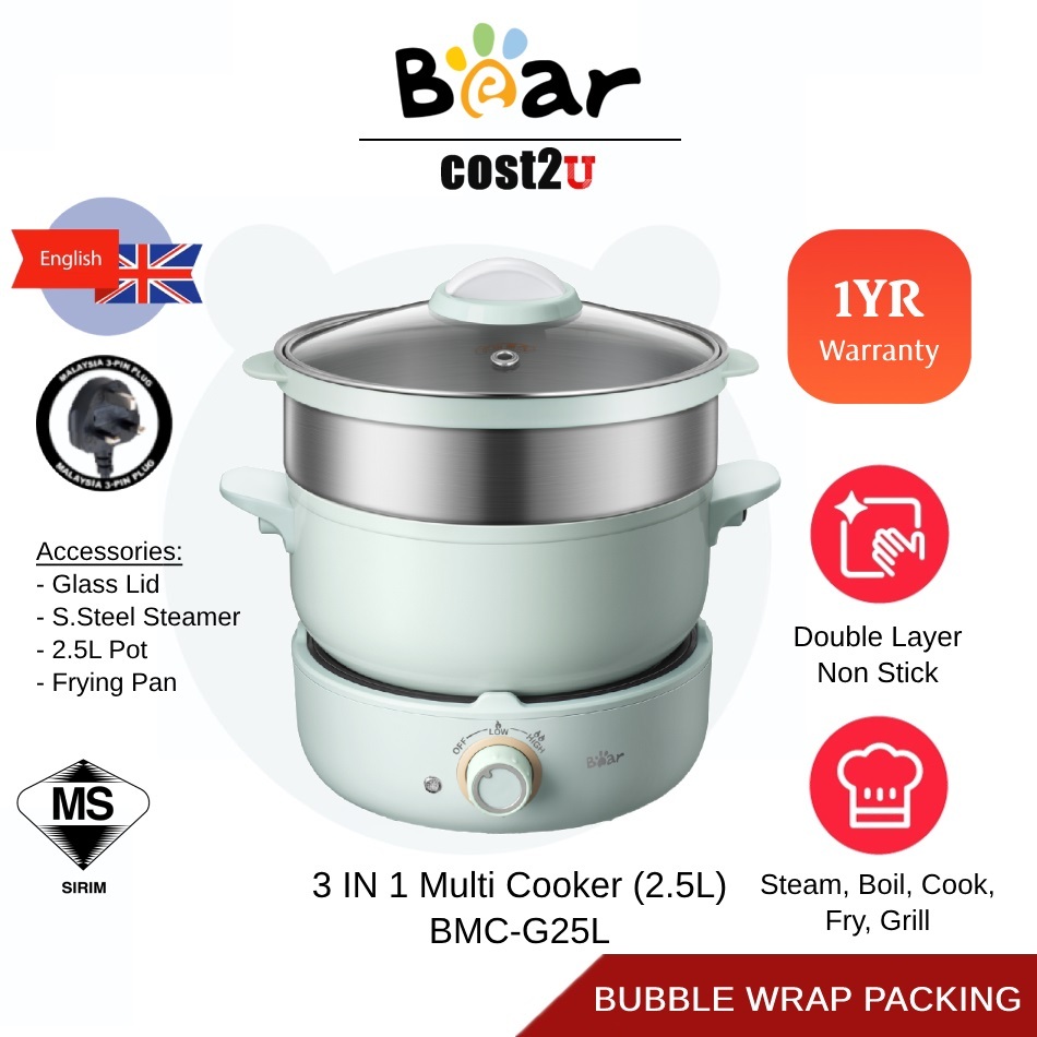 Multi-Purpose 3 in 1 Multi Cooker 2.5L - Bear Malaysia