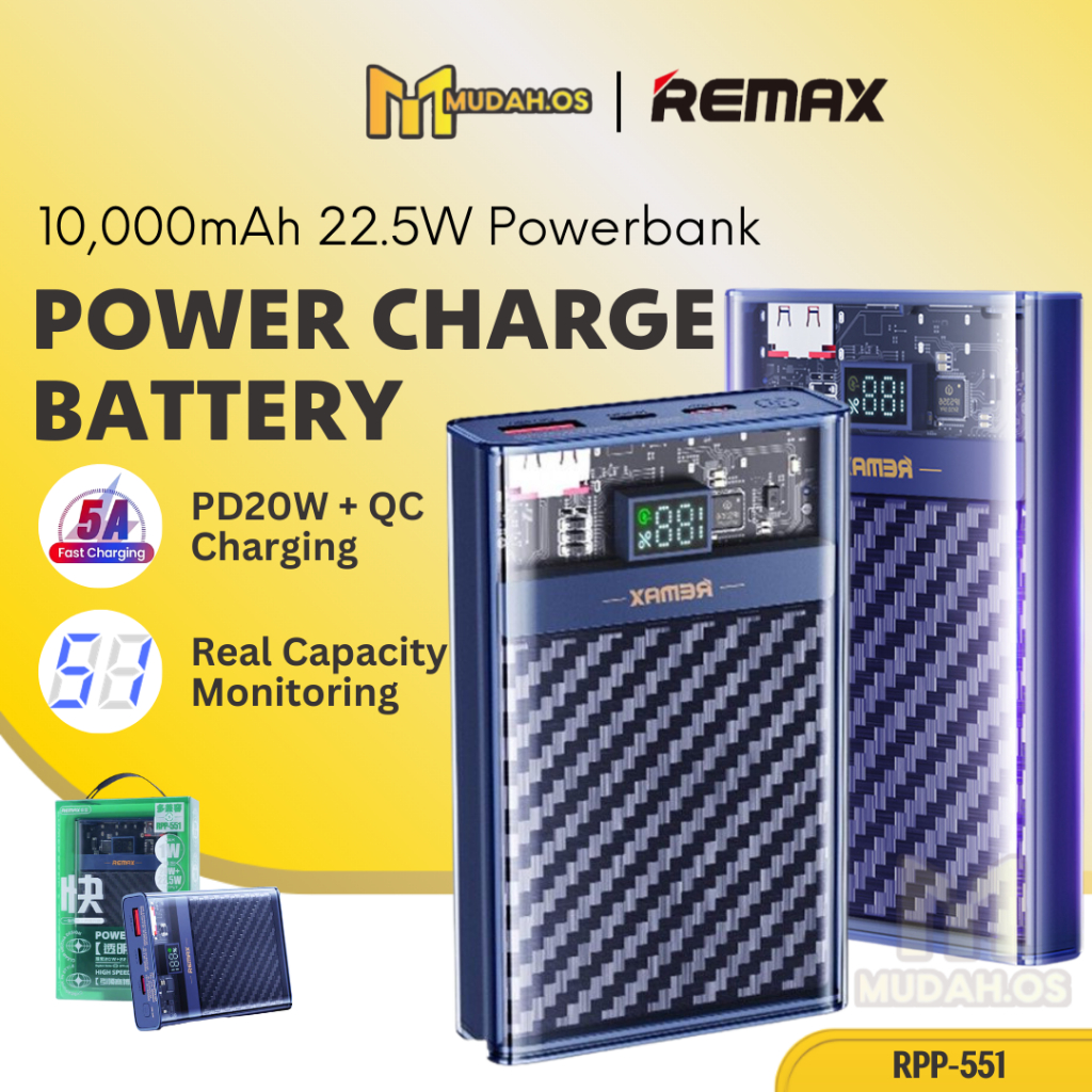 REMAX Transparent Original 10000mAh 22.5W Powerbank Super Fast Charging ...
