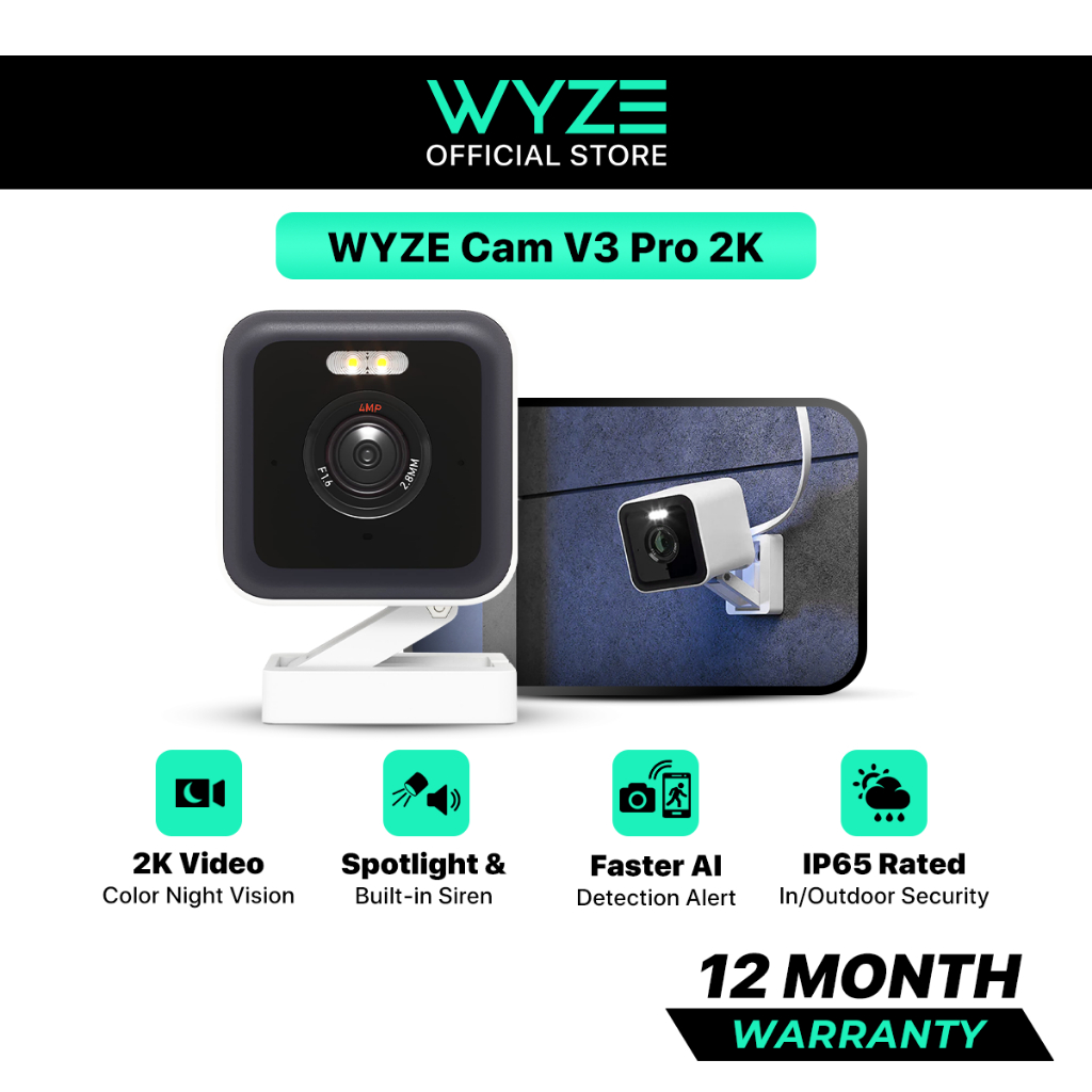 WYZE Cam V3 Pro 2K Indoor/Outdoor Wi-Fi Security Camera Color Night ...