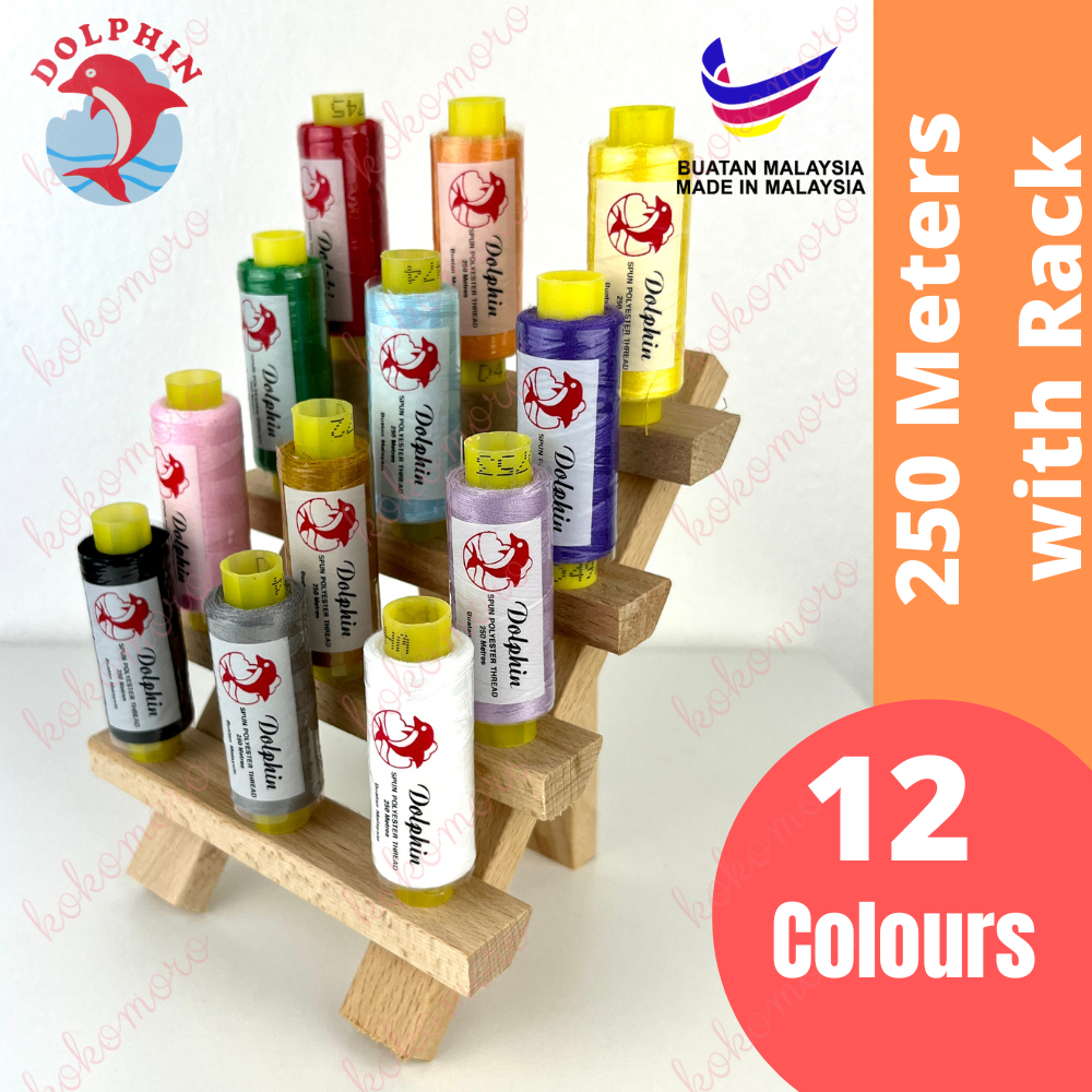 Dolphin Sewing Thread 250 Meter 12 Colors with Rack / Dolphin Benang ...