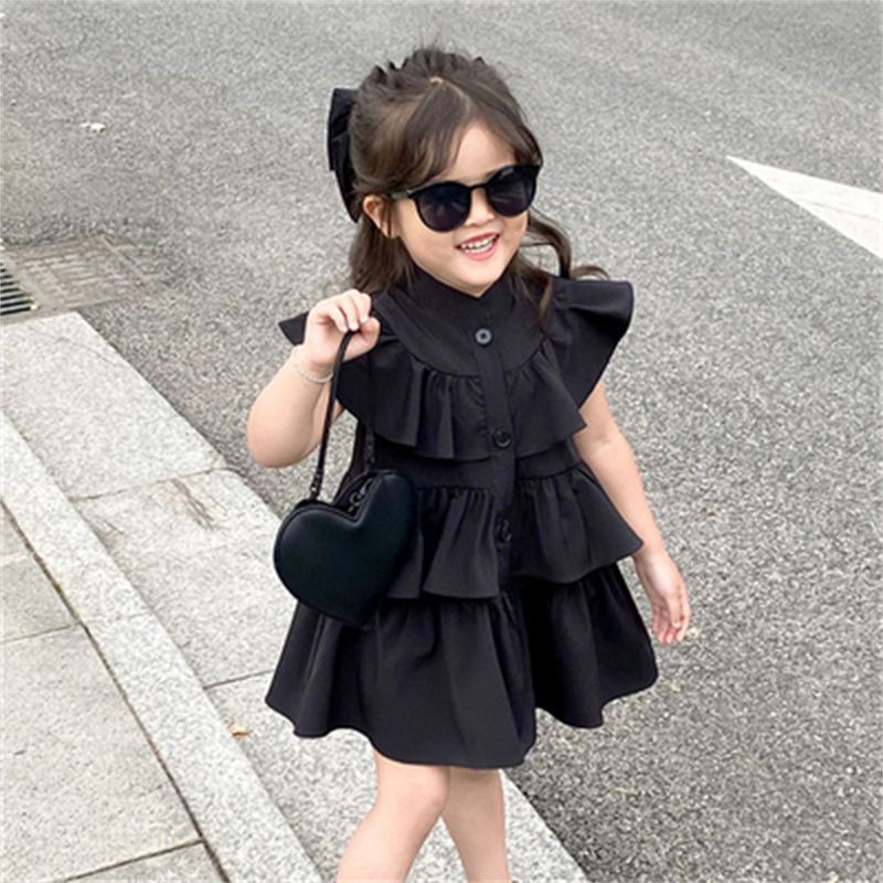 1-8Y] Korean Fashion Kid Baby Girl Cake Sleeveless Dress Button - Main Image