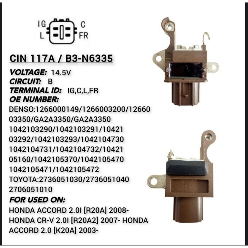 (CIN117A) REGULATOR HONDA CRV Swa, Perodua Axia 2013 | Shopee Malaysia
