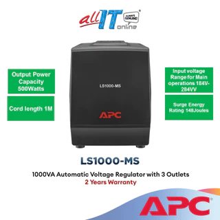APC LS1000-MS AVR Line-R 1000VA, 240V, Automatic Voltage Regulator, 3 Universal Outlets with Surge Protection