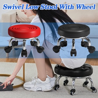 small round rolling low stool salon