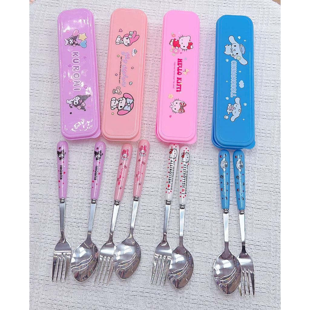 Socute Cultery Spoon Fork Set Kuromi Melody Kitty Cinnamoroll | Shopee ...