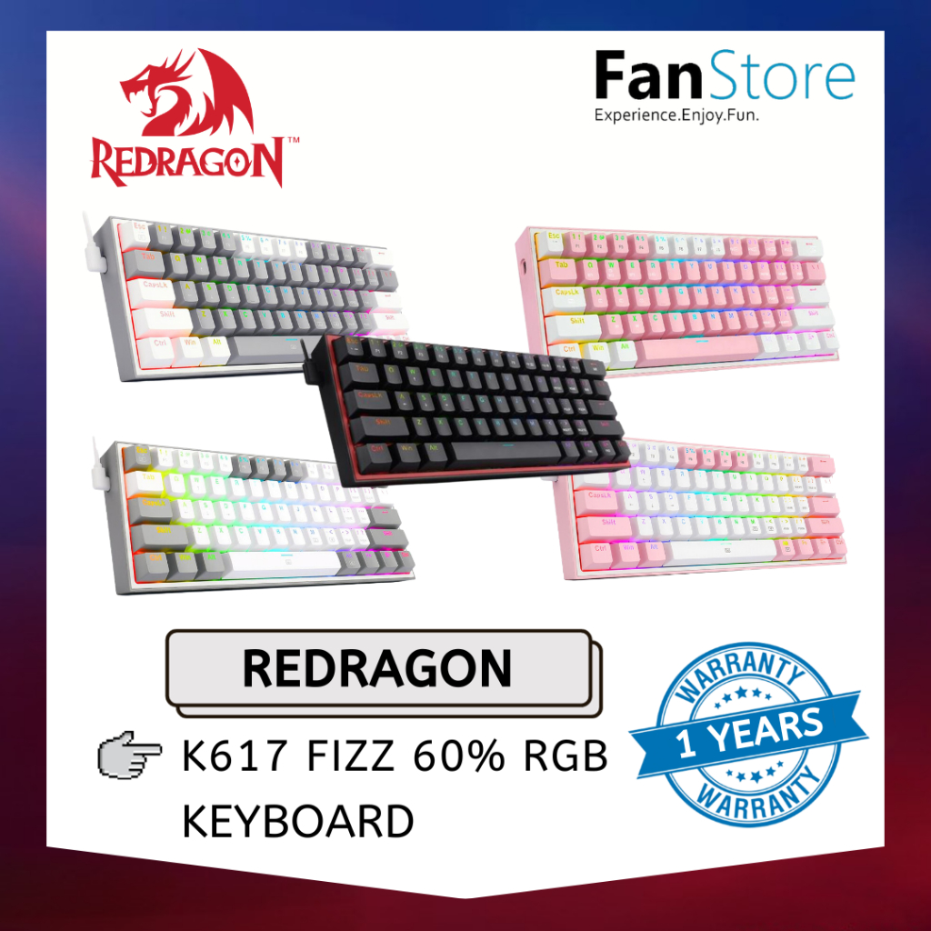 FANSTORE REDRAGON K617 Fizz 60% Compact RGB Wired RED SWITCHES ...