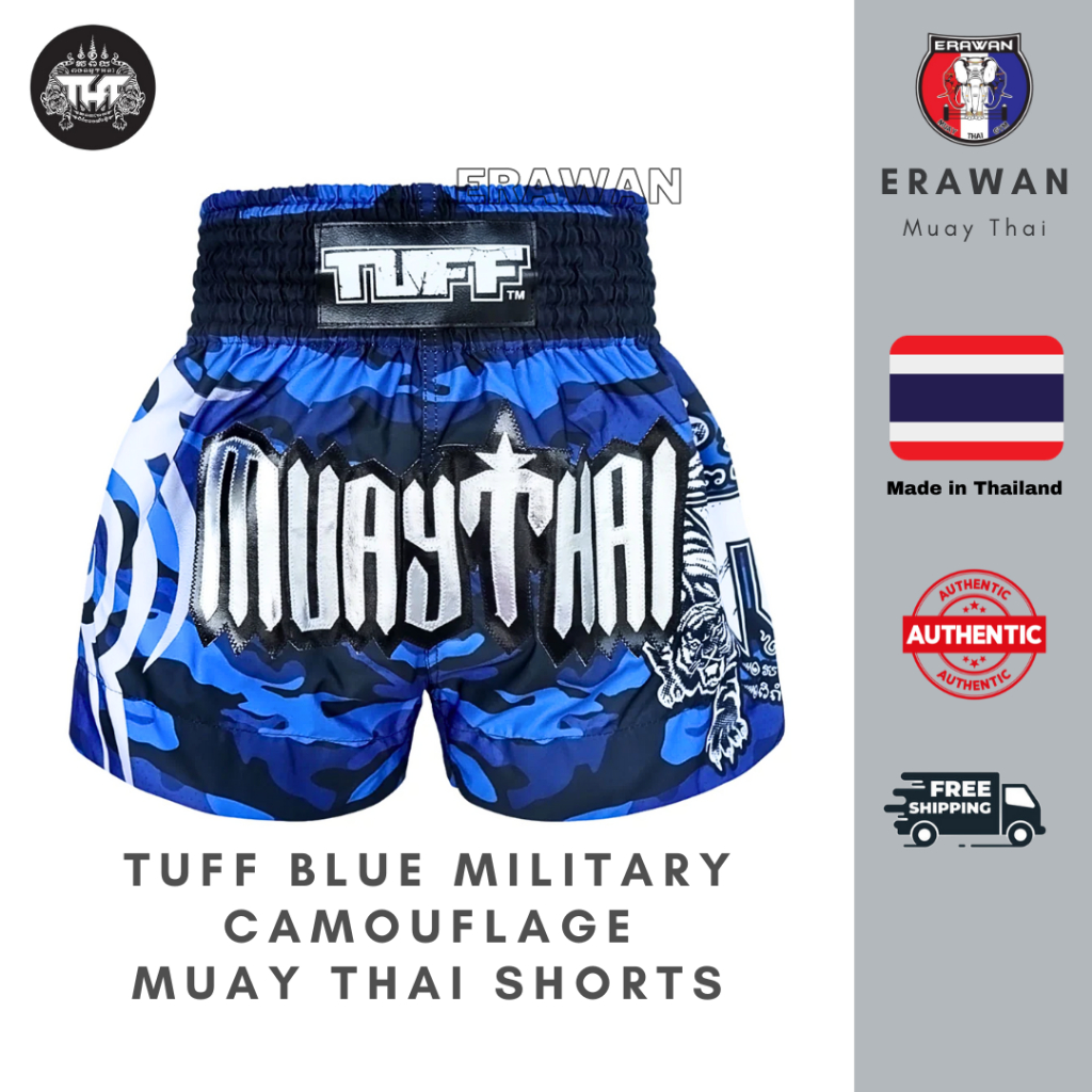 Blue Navy Plaid Tartan Muay Thai Boxing Shorts main image 1