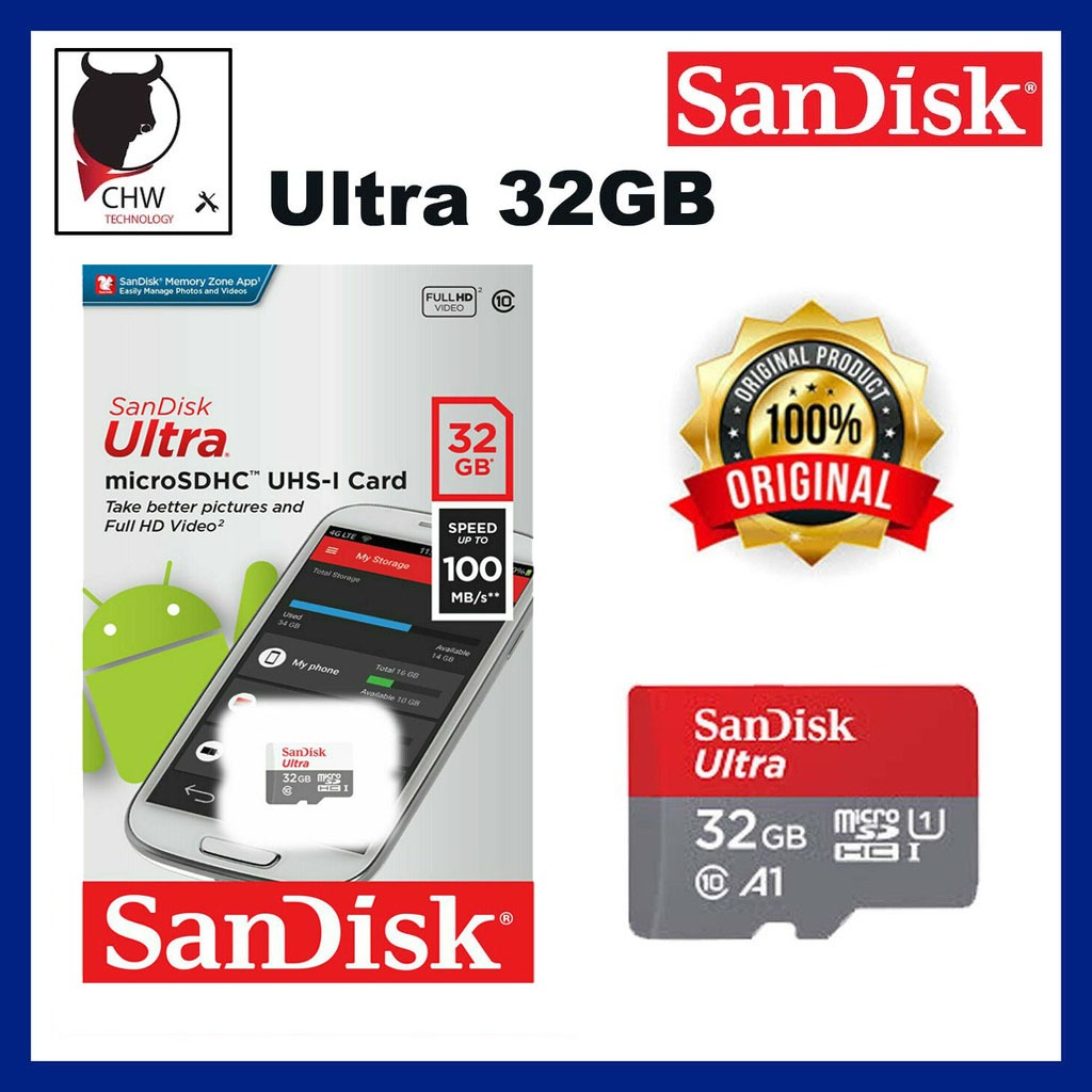 SanDisk Ultra 32 GB microSDHC Memory Card + SD Adapter with A1 App  Performance Up to 98 MB/s, Class 10, U1
