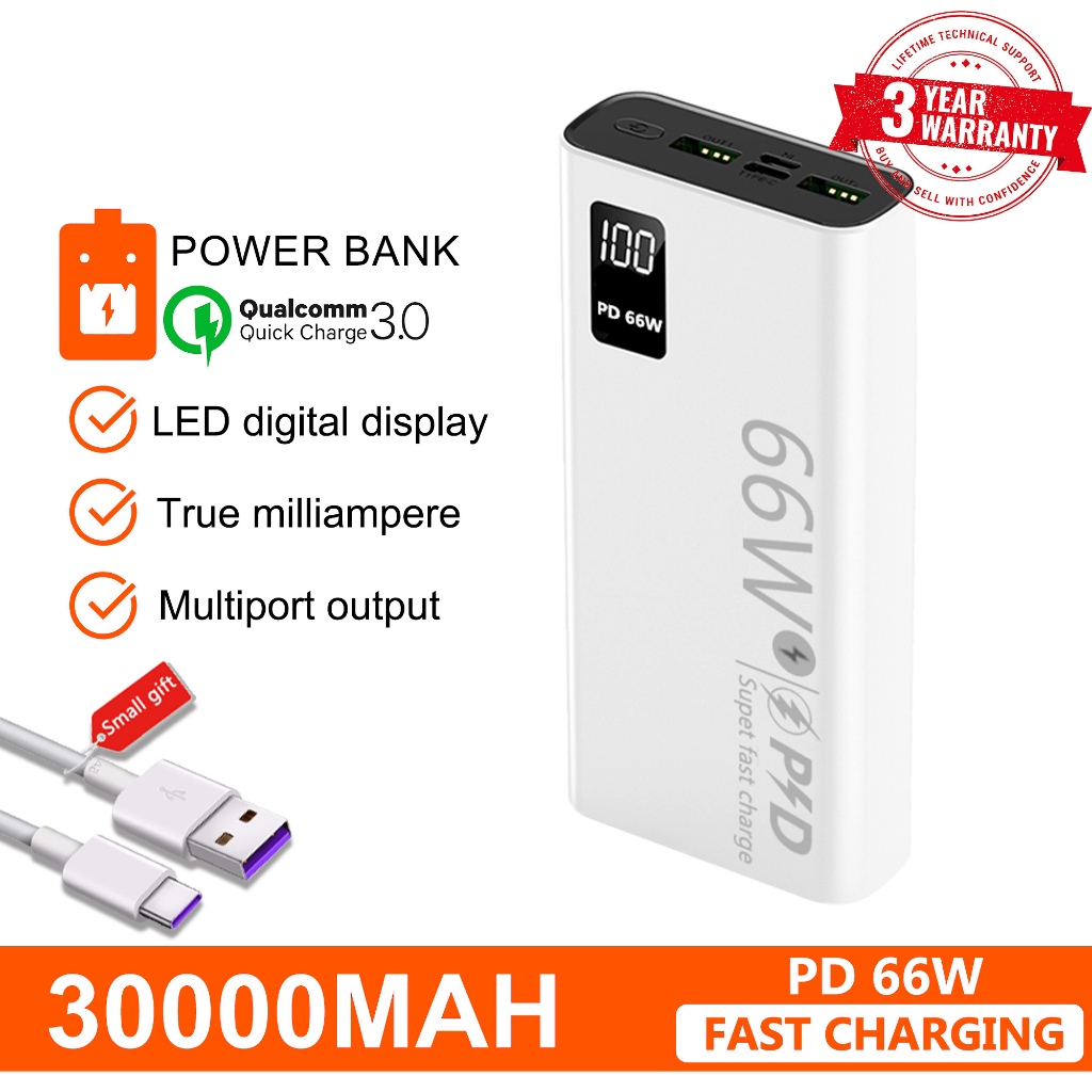 V380 High Quality 66W Super Fast Charging Power Bank K7 Black/White QC ...